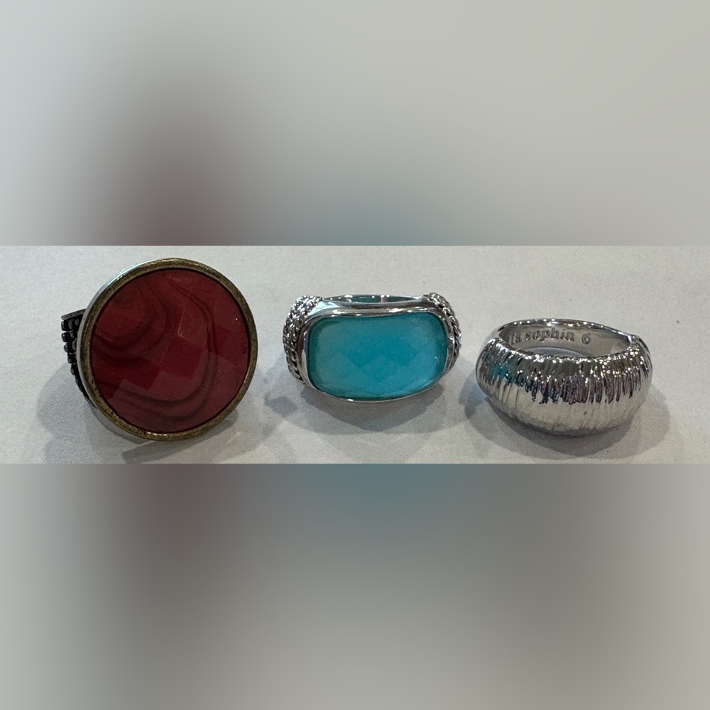 Lia Sophia Red, Blue, and Silver Rings Set